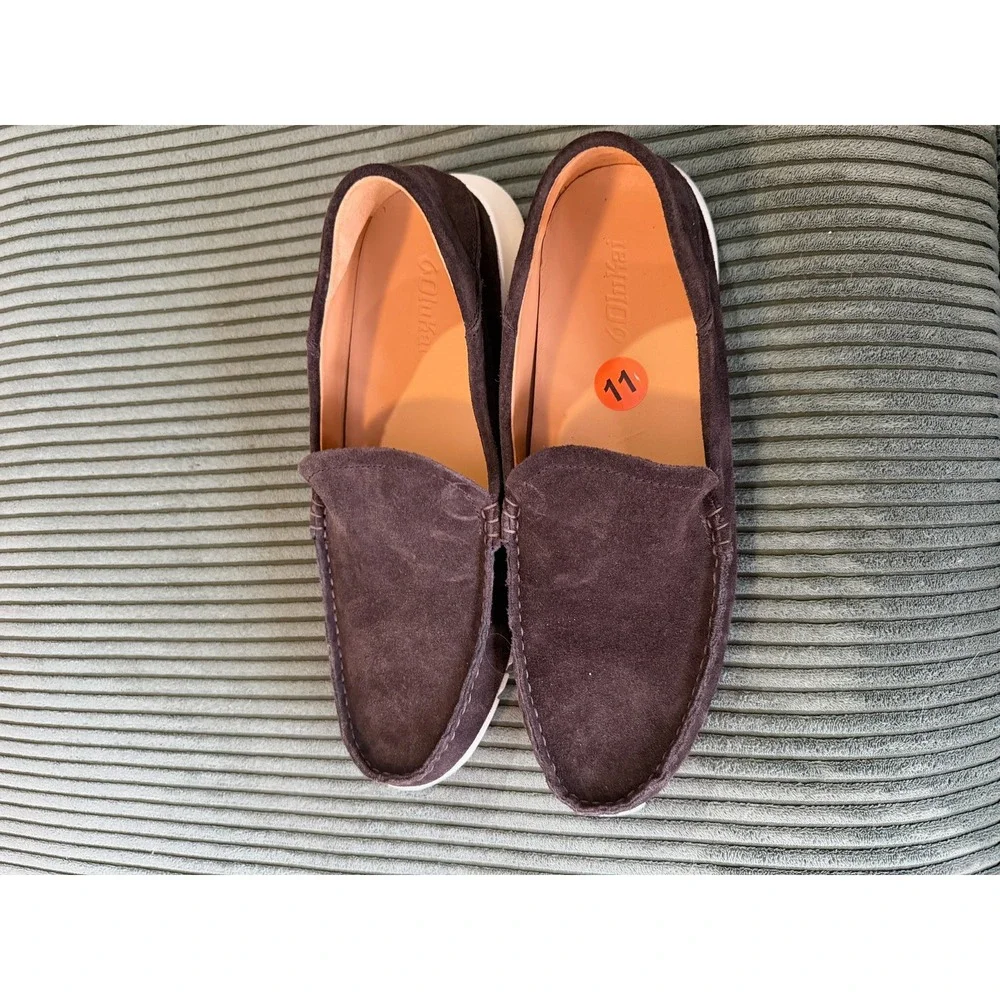 OluKai Ka'a Loafer Mens 11 Dark‎ Brown Suede Slip On Shoes 10535-6363 EU 44